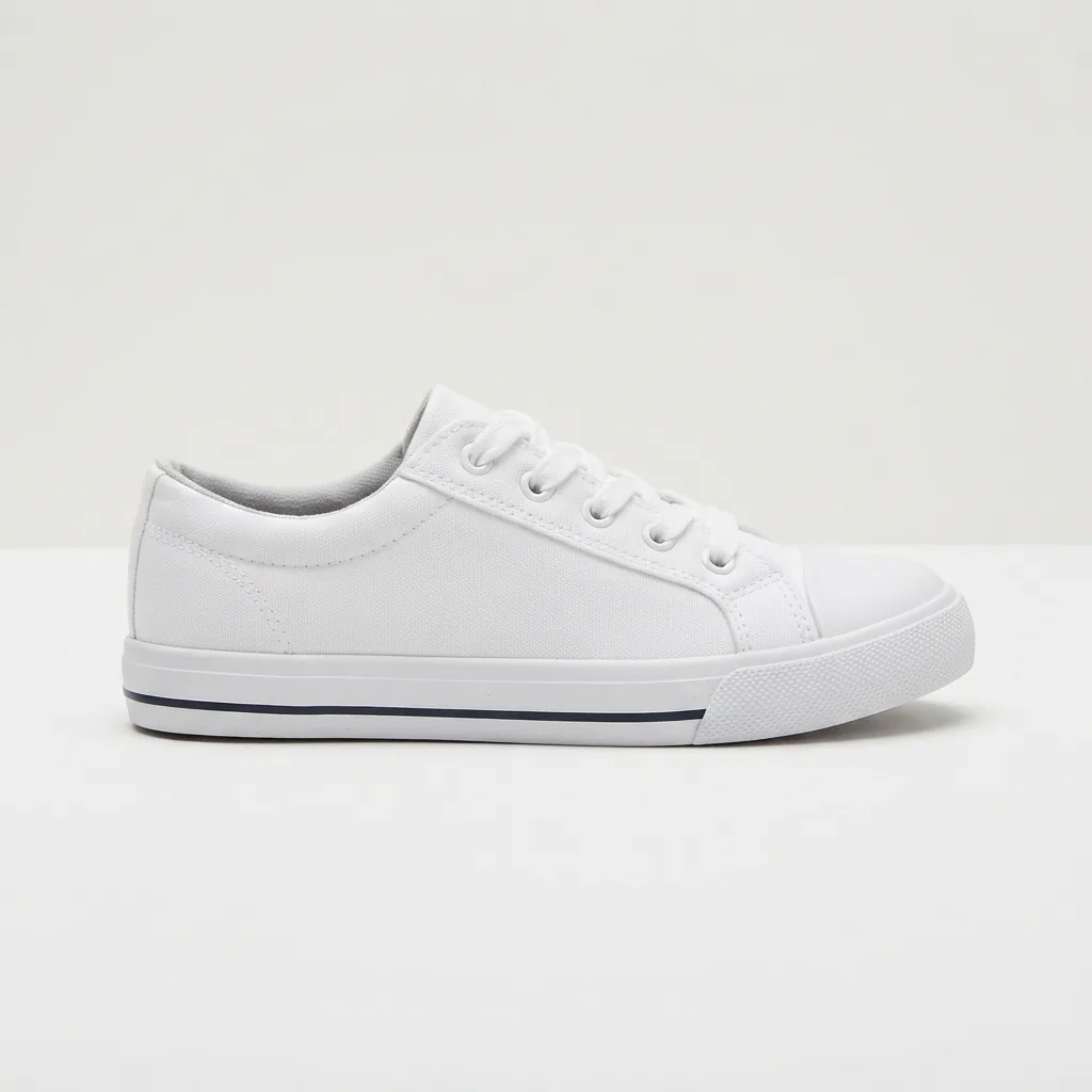 Kids' Tommy Sneaker shown from the side, resting on a neutral surface to showcase its simple, classic design.