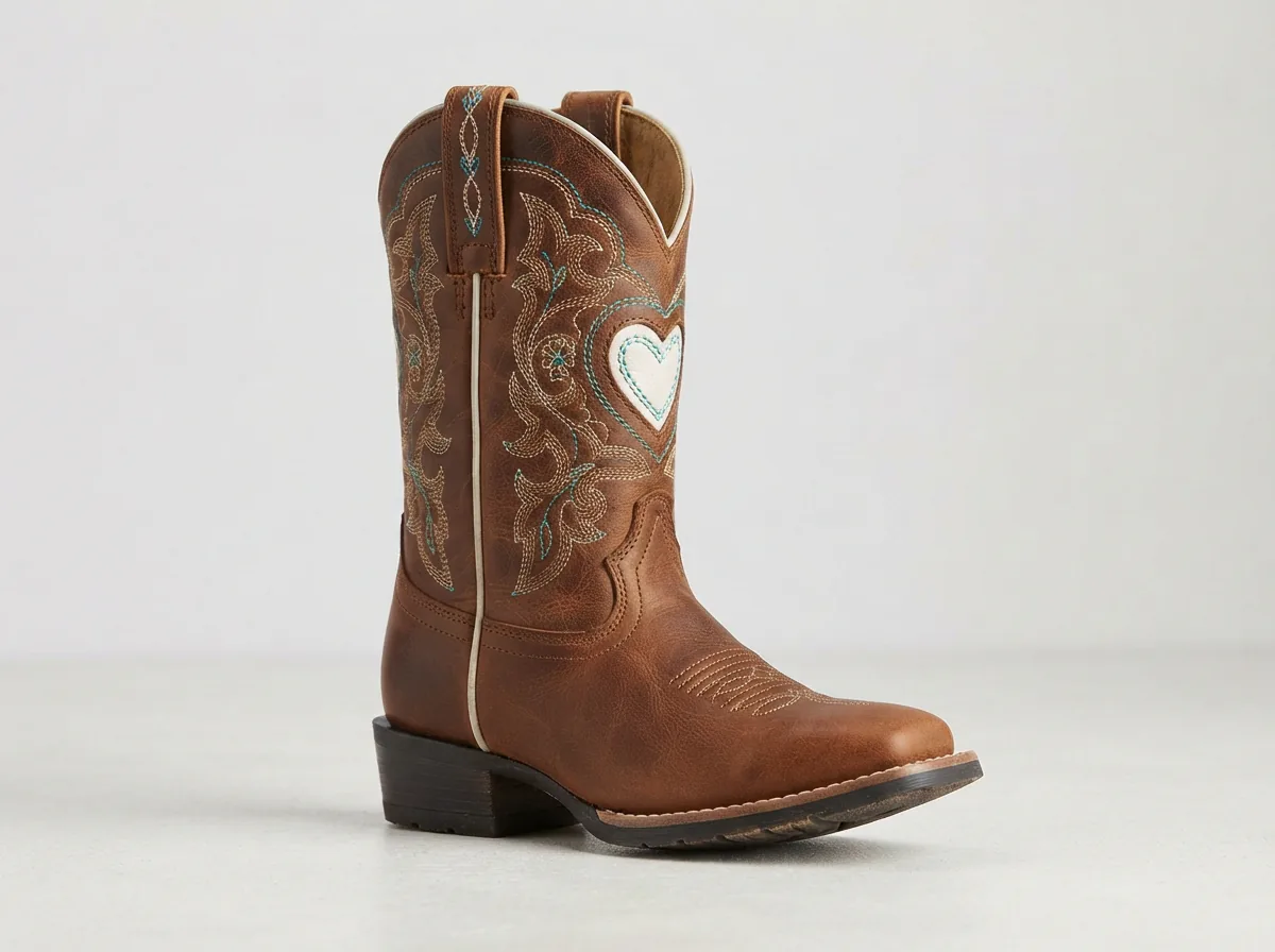 Kids' Clarra Heart Western Boot featured prominently, showcasing its unique design and decorative stitching.